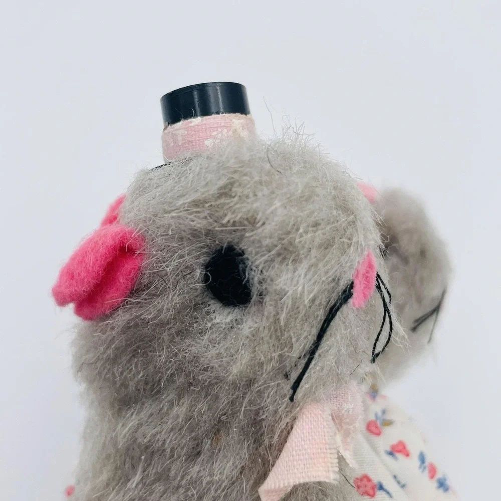 Vintage Handmade Fuzzy Grey Mouse Couple Plush Figurines Wedding Set 3.5‎ Inch